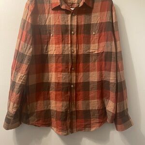 Men's Plaid ShirtPacific  Outfitters - Size L   Orange and Brown